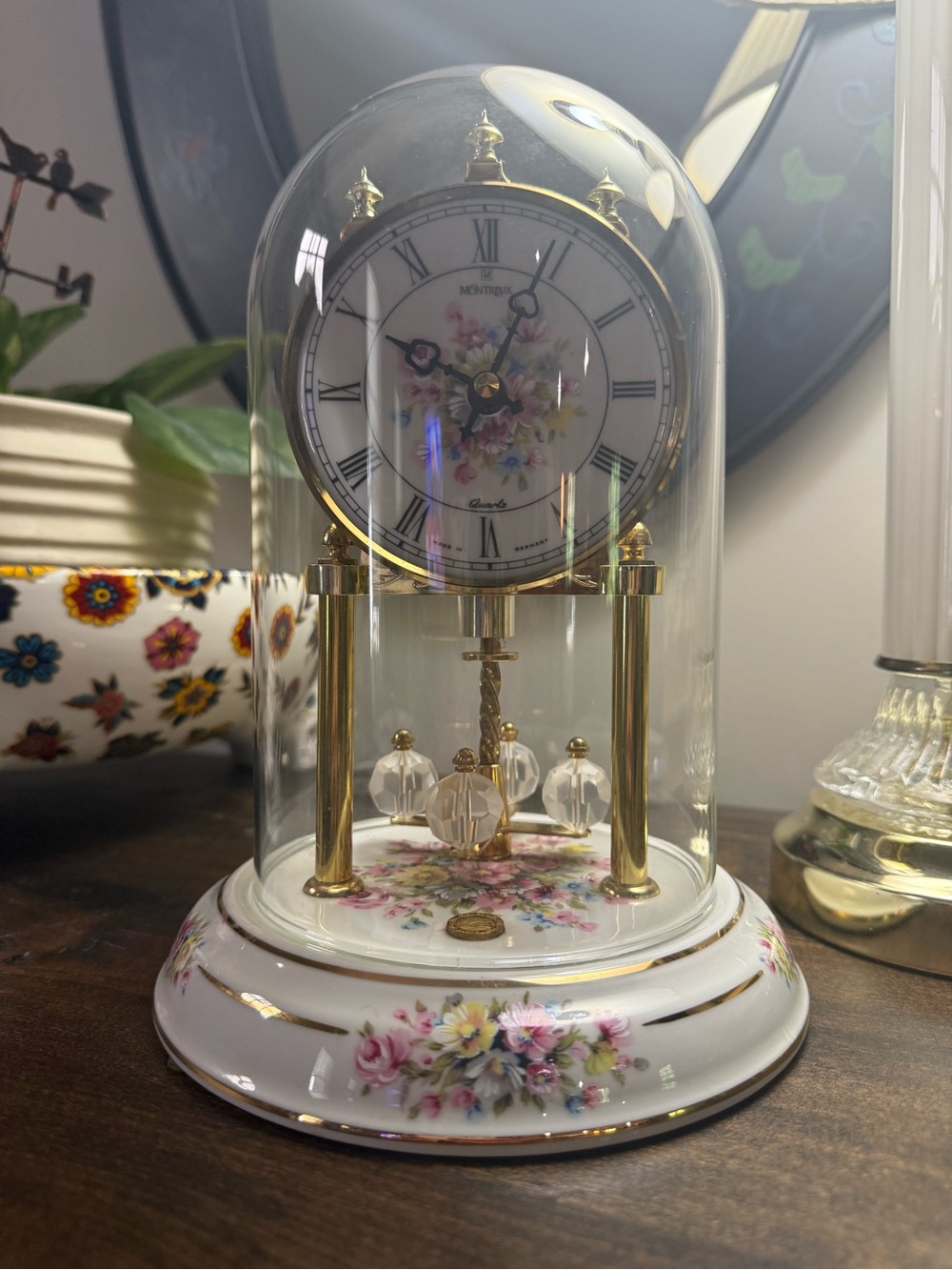 Floral Anniversary Clock in White and Gold